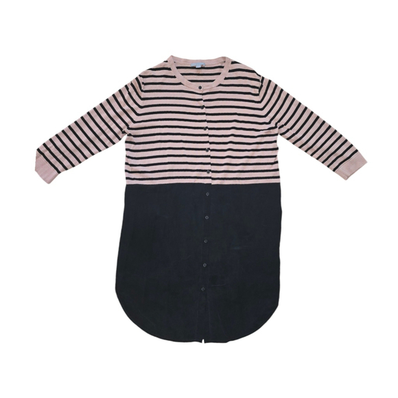Women's COS Striped Beige Black Sweater 100% Silk Contrast Bottom Tunic SMALL - Picture 2 of 8